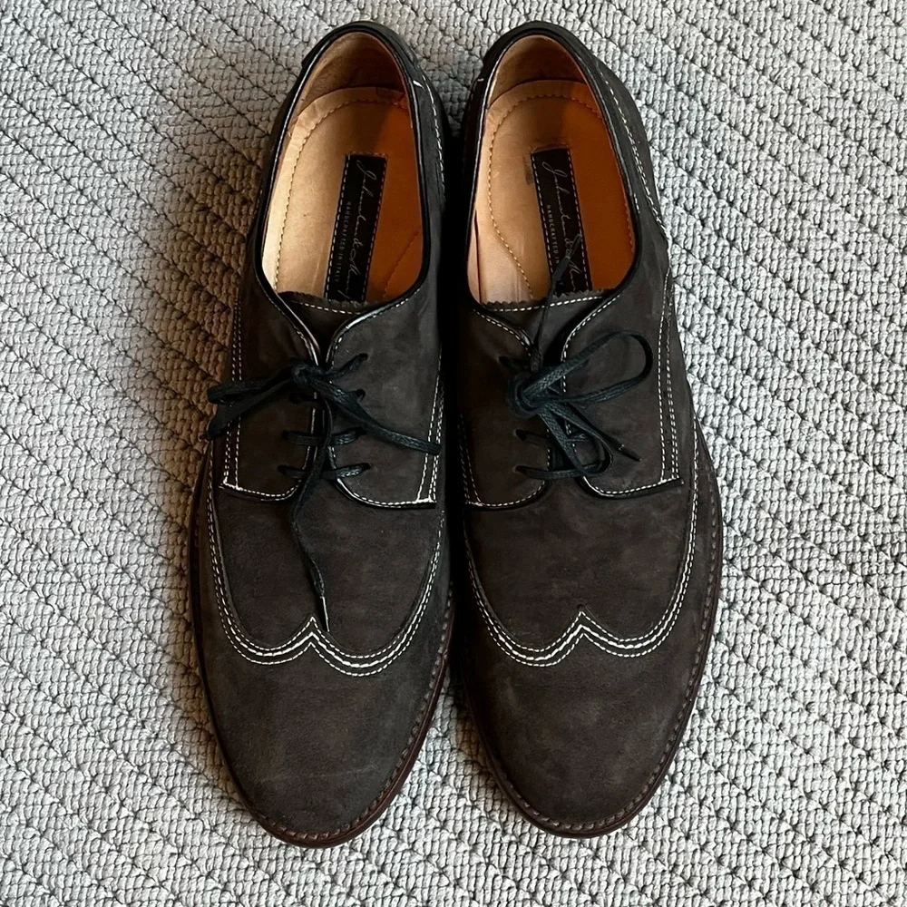 Johnston & Murphy Suede Oxfords Lace Up Wingtip Top Stitching Gray Size 10